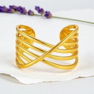 Modern Chic Crisscross Ring 18K Gold Plated Stainless Steel Adjustable Band